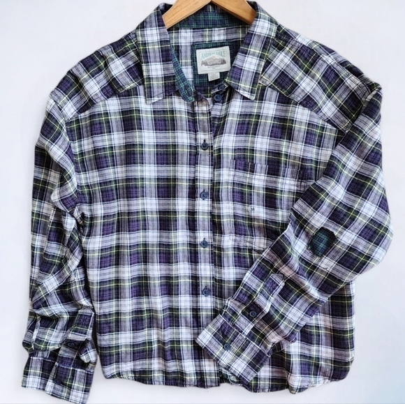 Ae | Cozy Cropped Tartan Flannel Blue Plaid Elbow Patches Womens Small S - Picture 8 of 13